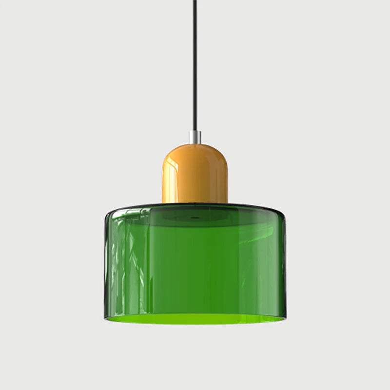 Modern Glass Pendant Light for Bedroom and Dining – E27 Corded Lamp – Dark green on yellow