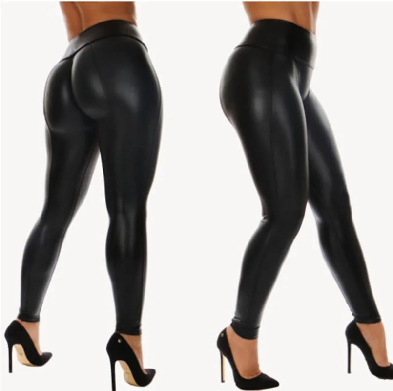 Women's High Waist PU Leather Yoga Leggings, Ankle-Length – As Show