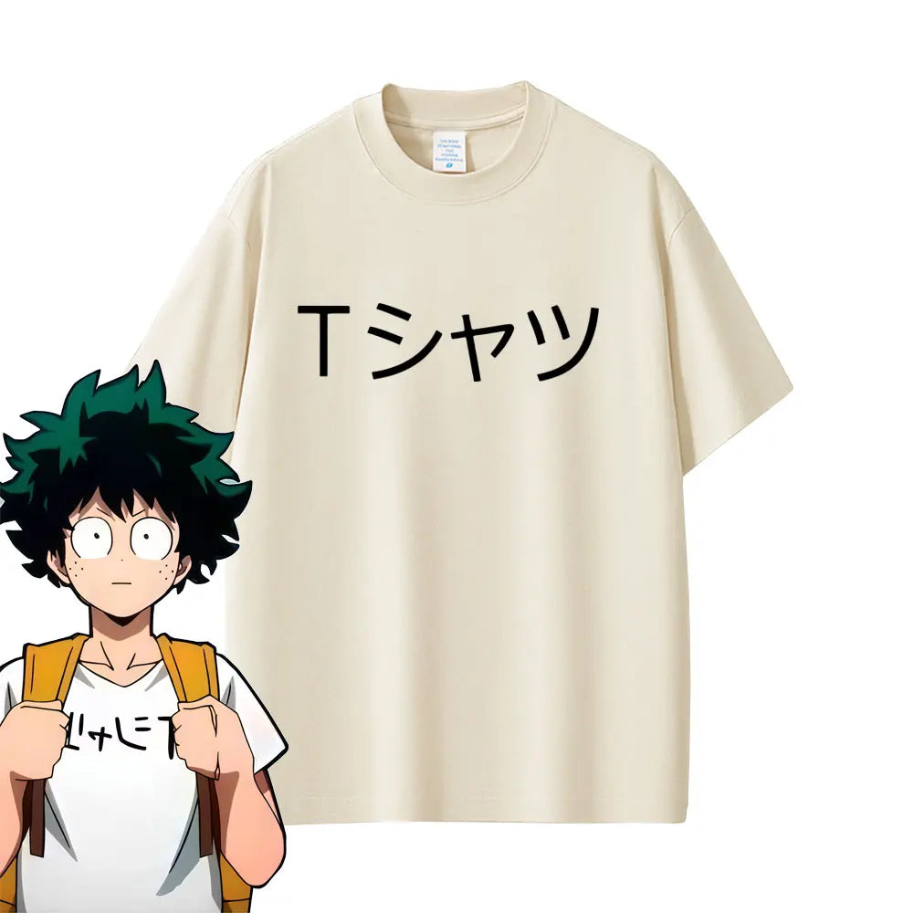 Beige cotton t-shirt with Japanese character graphic print