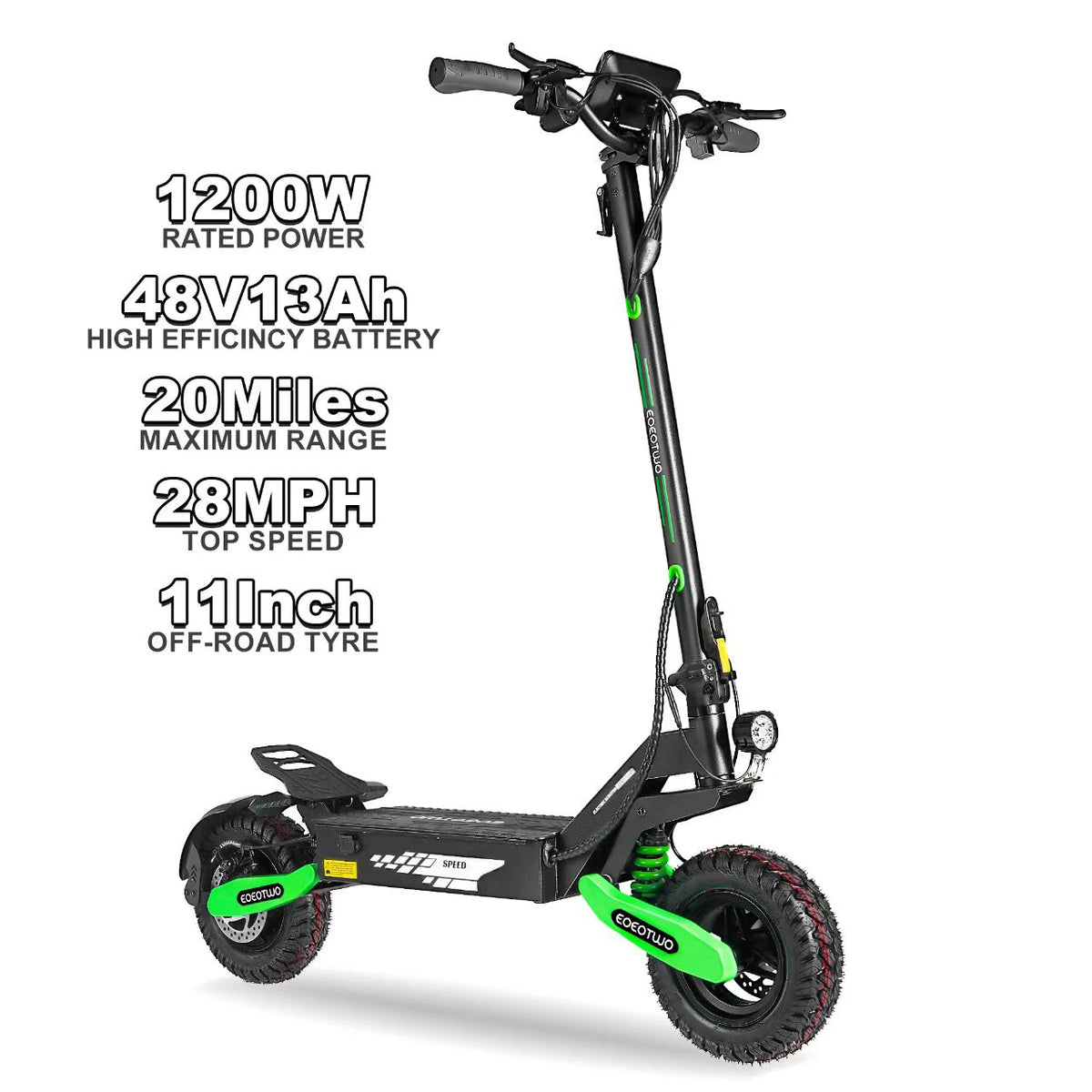 Eoeotwo GT06 Electric Scooter, 1200W, 30 MPH, 11-inch Off-Road Tires – green-48V13AH