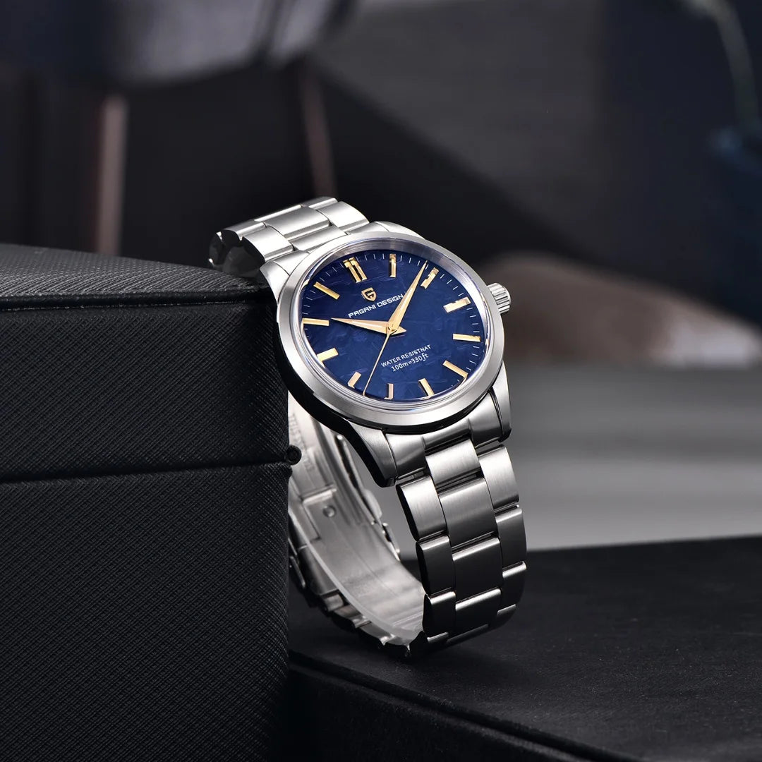 PAGANI DESIGN Men's 40mm Stainless Steel Quartz Watch, Blue Dial, Sapphire Crystal, VH31 Movement, 100m Water Resistant – view 2