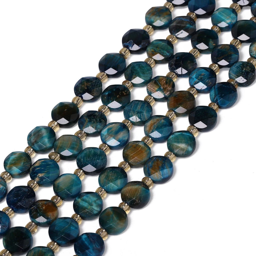 Green Tiger Eye Faceted Coin Beads 10x5mm for Jewelry Making – Lake blue tiger eye