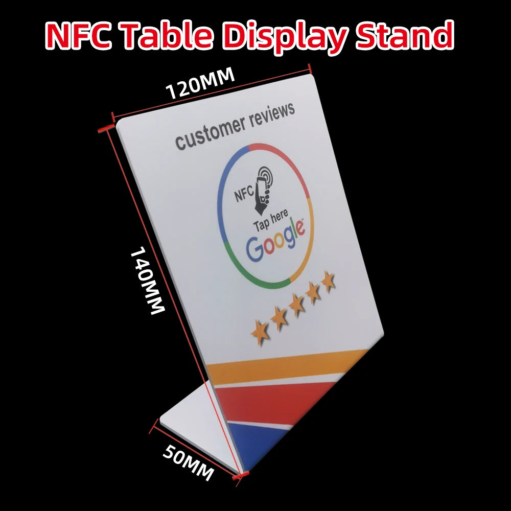 NFC 215 Programmable Google Review Stand and Card for Business – White-O