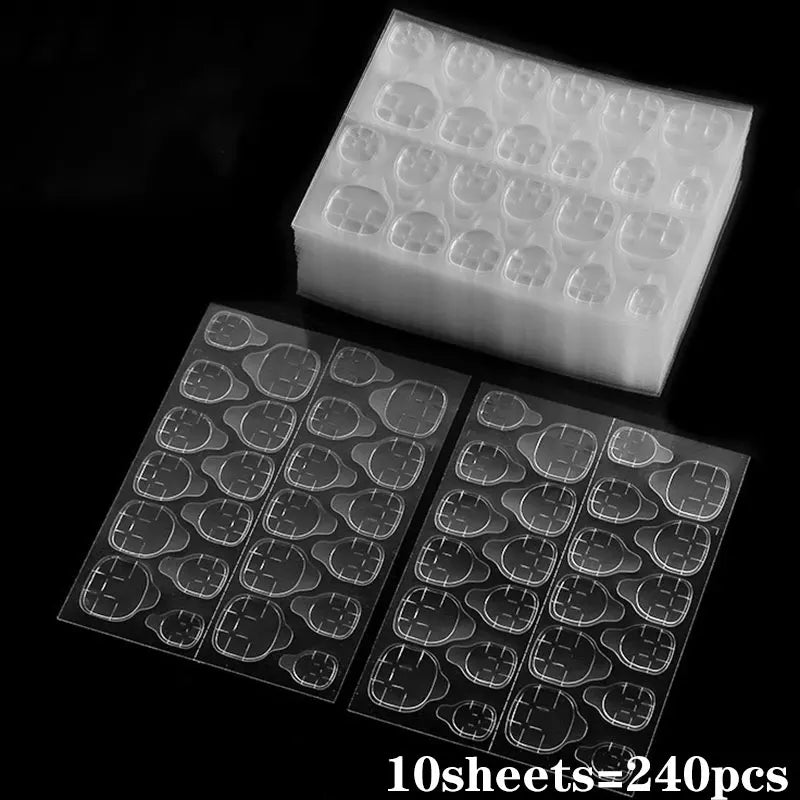 240pcs Double-Sided Adhesive Jelly Nail Glue Tape for Press-On Nails – 10 sheets