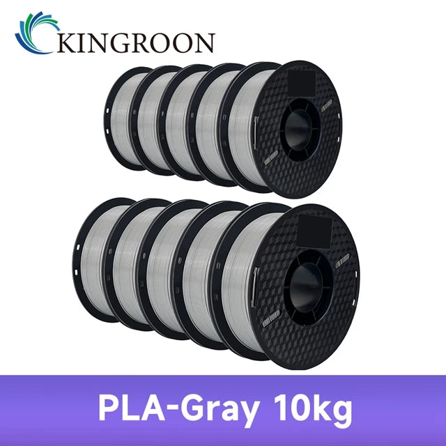 Kingroon 10kg 3D Printer Filament 1.75mm PLA, ABS, or PETG – PLA 10kg Gray
