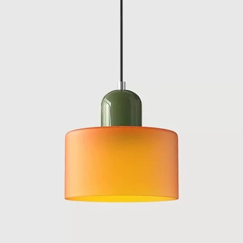 Modern Glass Pendant Light for Bedroom and Dining – E27 Corded Lamp – Orange on green