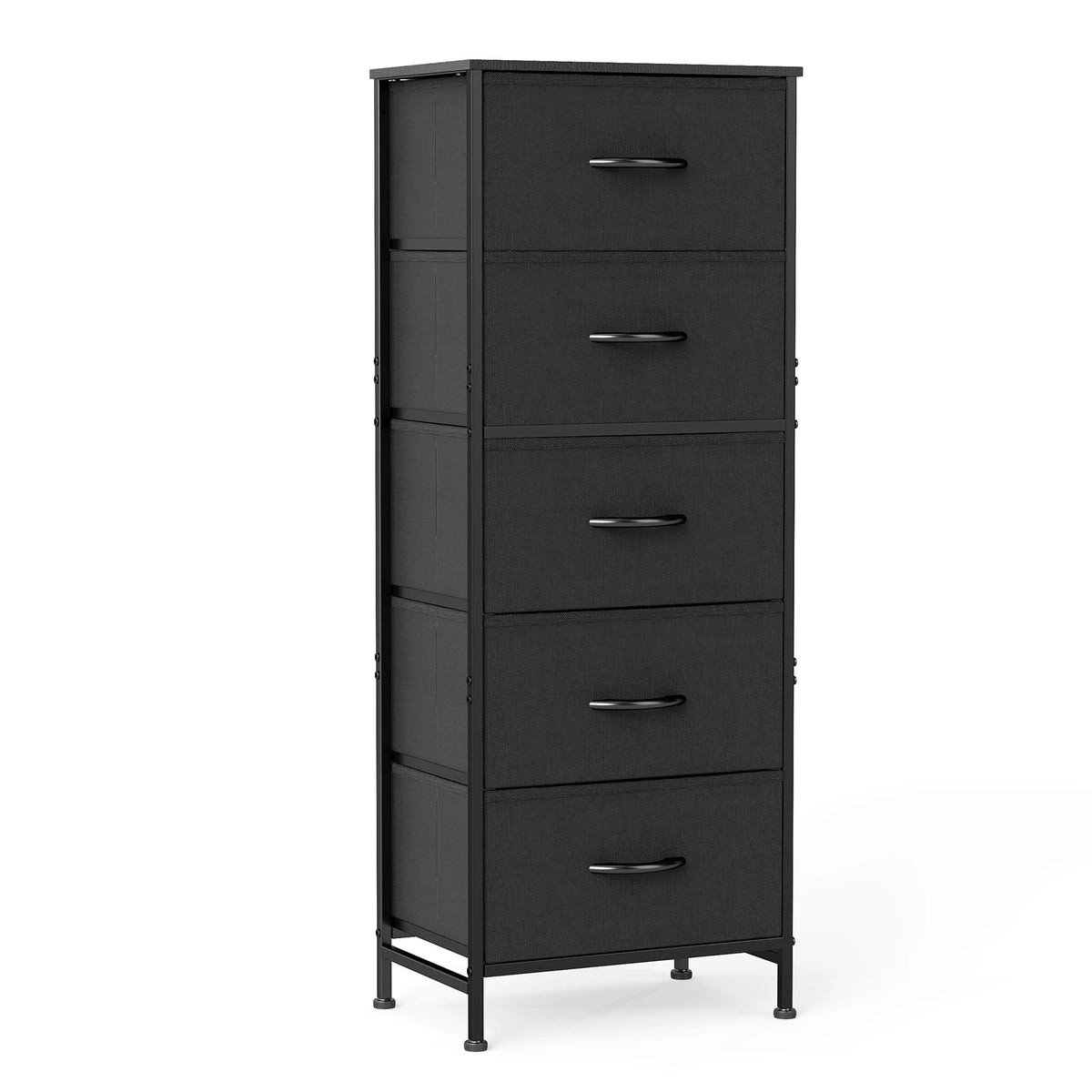 JHK 5-Drawer Dresser Bedroom Storage Cabinet, 47.7" Tall Fabric Chest – Black