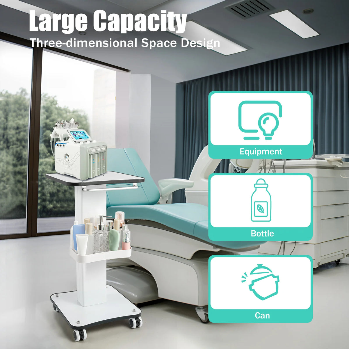 Beauty Trolley Cart for Salon, 33lbs Load Capacity, 4 Lockable Silent 360° Wheels, Multifunctional Beauty Trolley with Tray – view 4