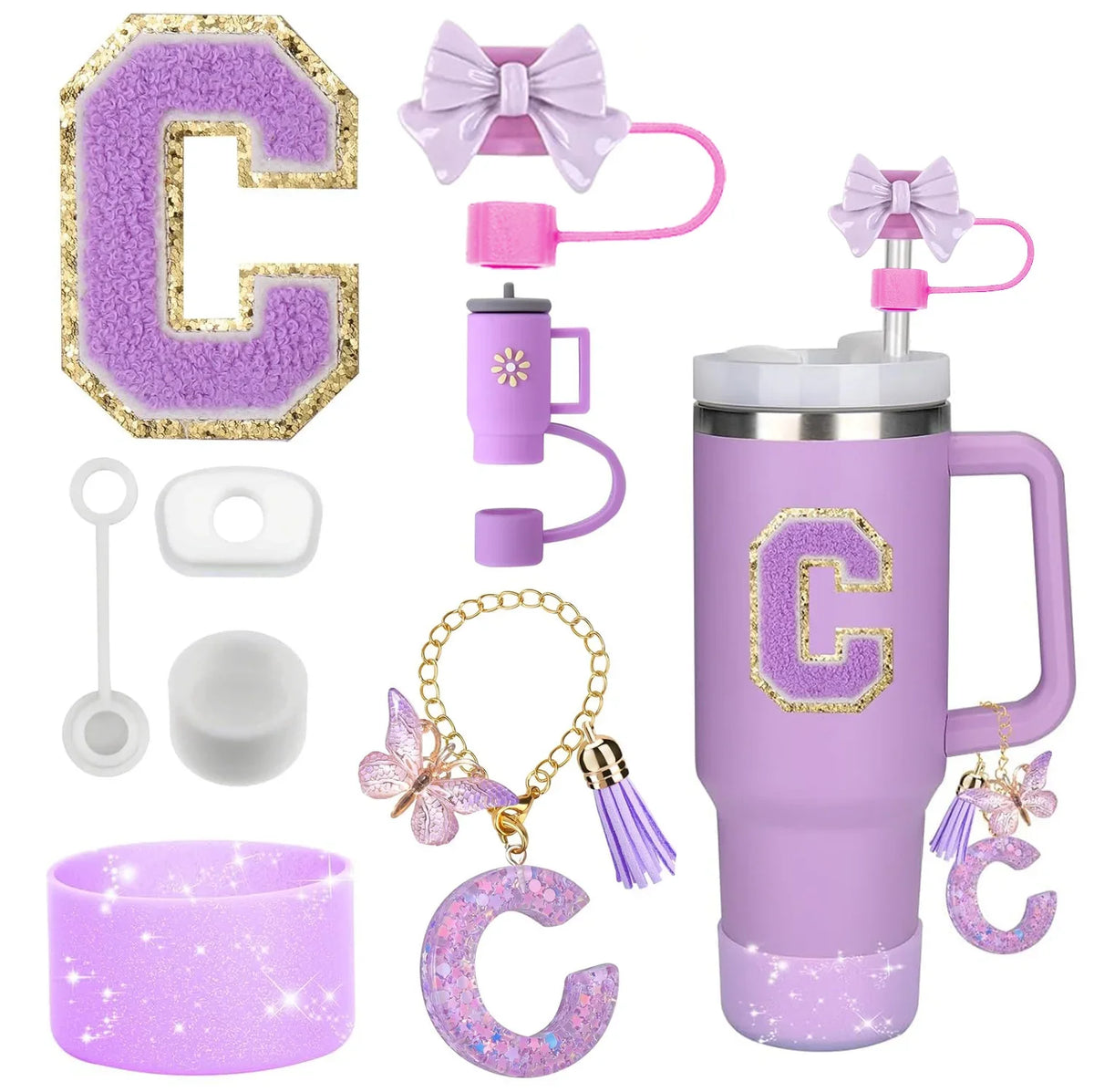 8-Piece Purple Silicone Accessory Set for 30oz and 40oz Tumblers – C-Purple-8pcs