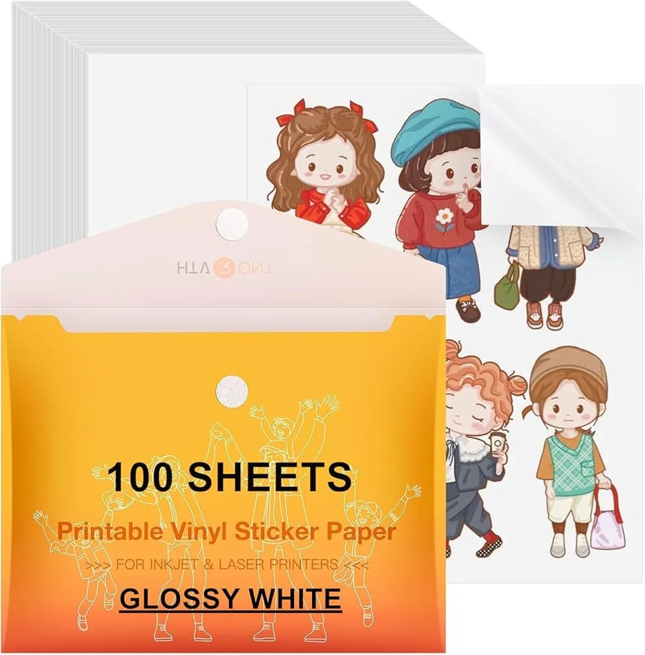 Htvront Printable Vinyl Sticker Paper, 100 Sheets Matte or Glossy White – 100Pcs Glossy White