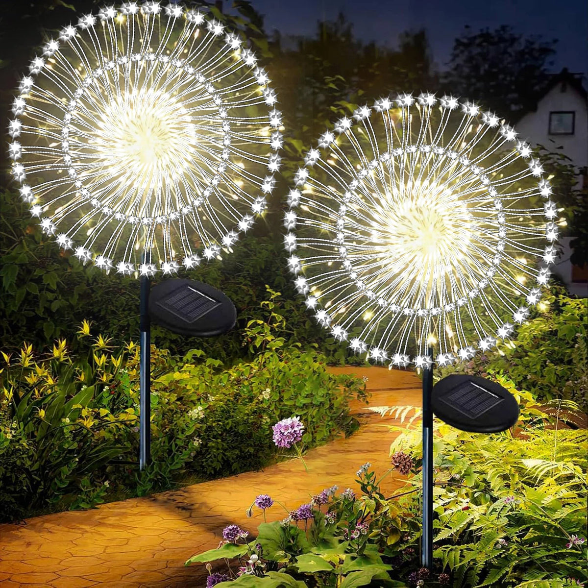 Solar Garden Firework Lights, Dandelion Stake Decor with 60–420 LEDs – 420LED White
