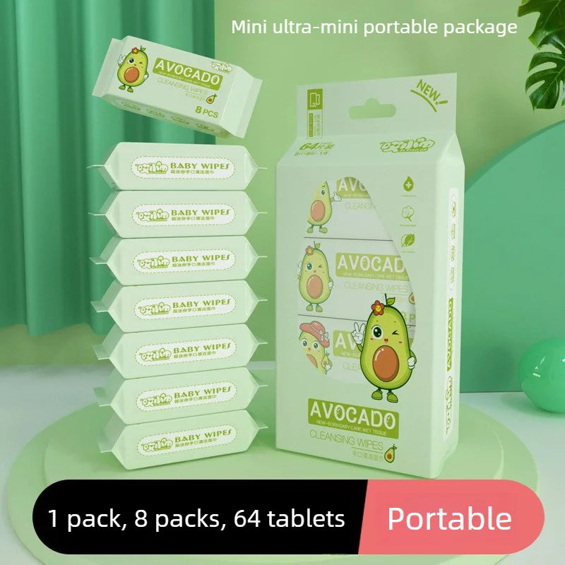 Disposable Mini Hand and Mouth Cleaning Wipes, 64-Piece Travel Pack – Green