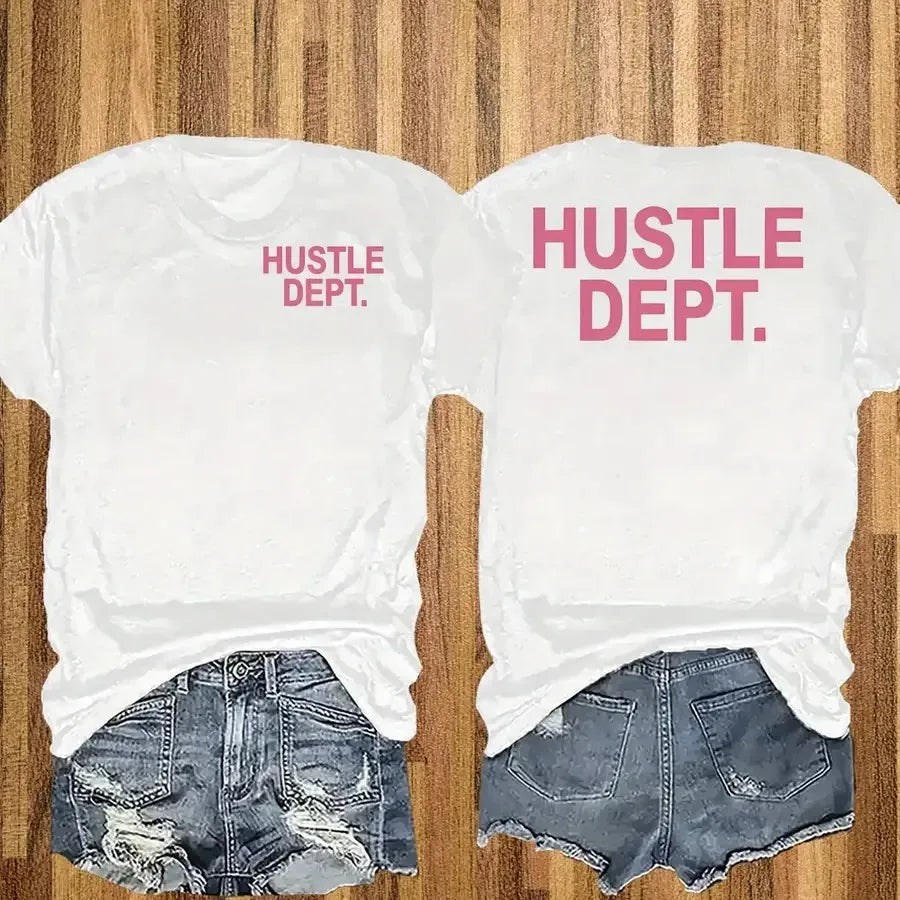 Women's Hustle Dept Graphic Cotton T-Shirt, Short Sleeve – White