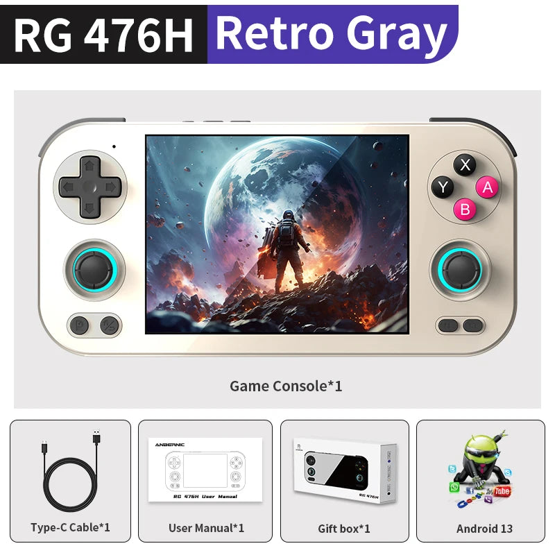 Anbernic RG 476H Android Handheld Game Console, 4.7" 120Hz Touch Display – Gray