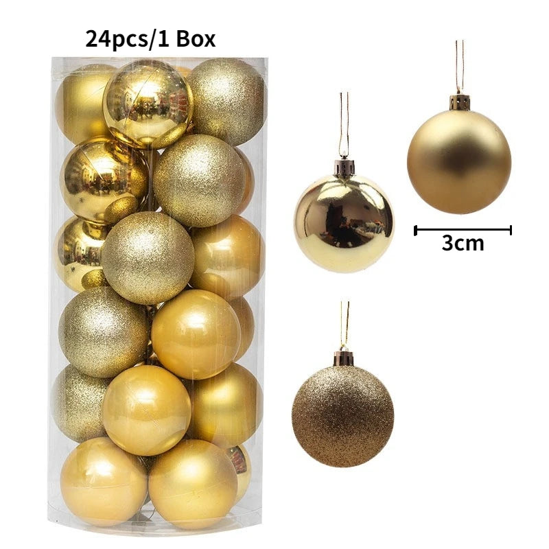 Christmas Tree Ornament Ball Set, 3cm Hanging Decorations (24/36 Pack) – 24pcs Gold