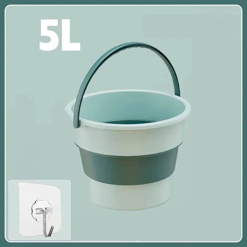 Portable Folding Silicone Bucket 5L, 10L, or 17L for Camping and Fishing – Green-5L