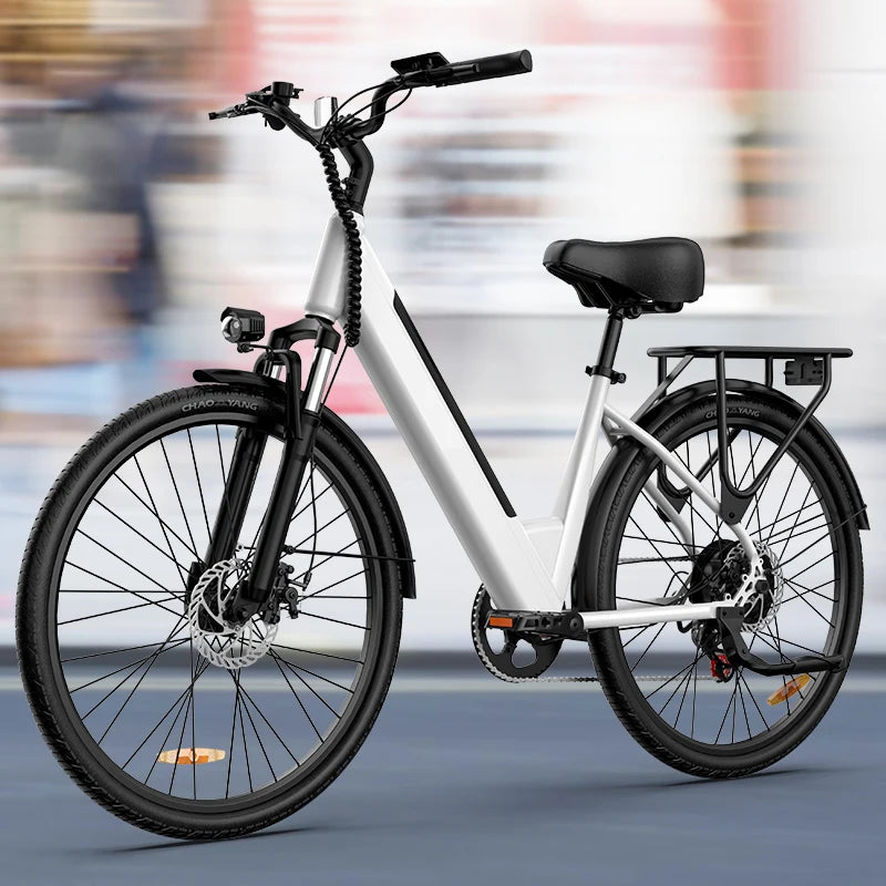 Urlife E26 750W Electric Commuter Bike, 26-Inch Tires, 48V Battery – White