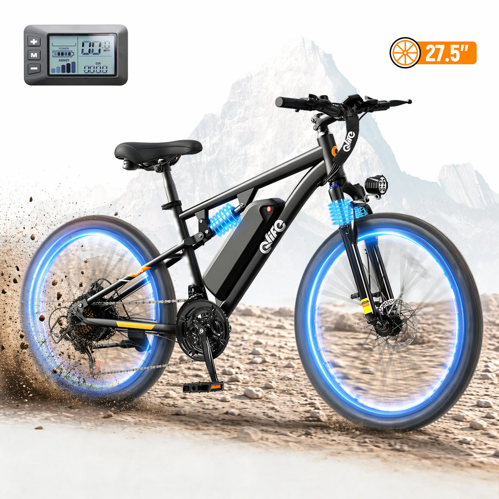 Qlife Racer Ultra Electric Mountain Bike, 1200W 48V 10.4Ah, 27.5" Tires – Black