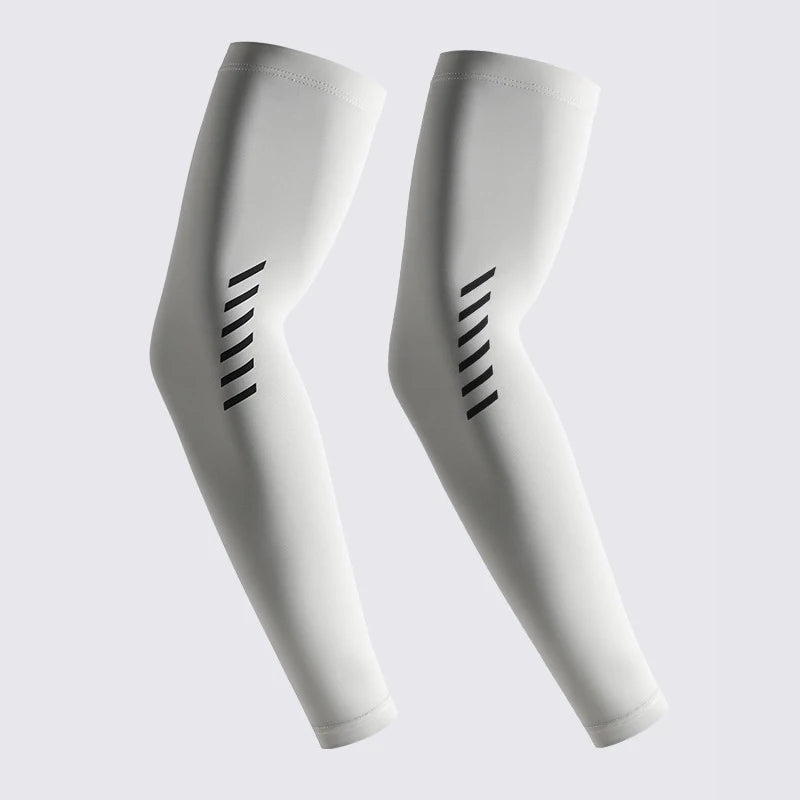 UPF 50+ Men's UV Protective Cooling Ice Silk Arm Sleeves – Stripe-LightGrey