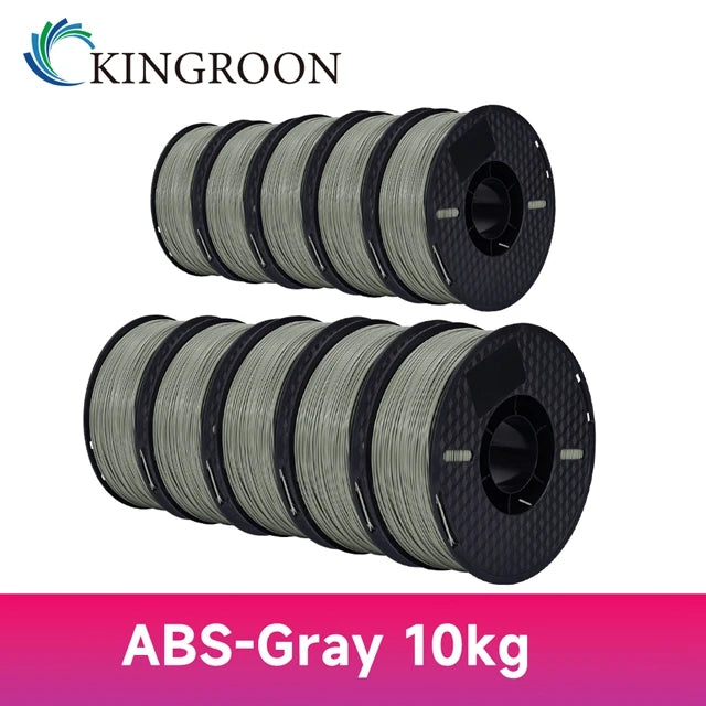 Kingroon 10kg 3D Printer Filament 1.75mm PLA, ABS, or PETG – ABS 10kg Gray