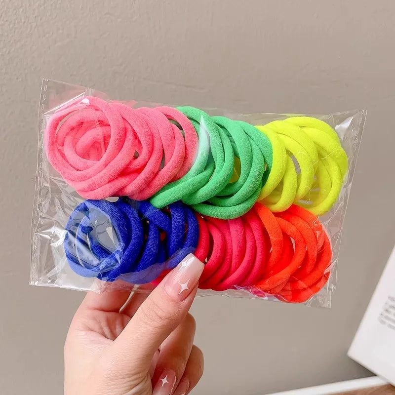 50PCS Seamless Elastic Hair Bands, Cotton Ponytail Holders for Women – H