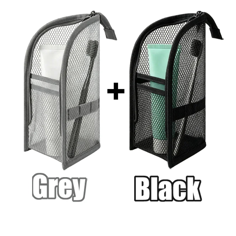 4-Piece Mesh Toiletry Bag Set, Foldable Waterproof Travel Organizer – GreyBlack-2PCS