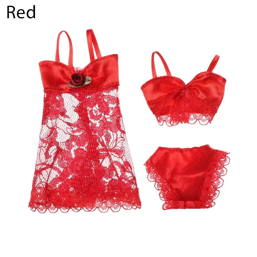 Lace Bra and Briefs Set for 25-30cm 1/6 Scale Dolls – style2-red