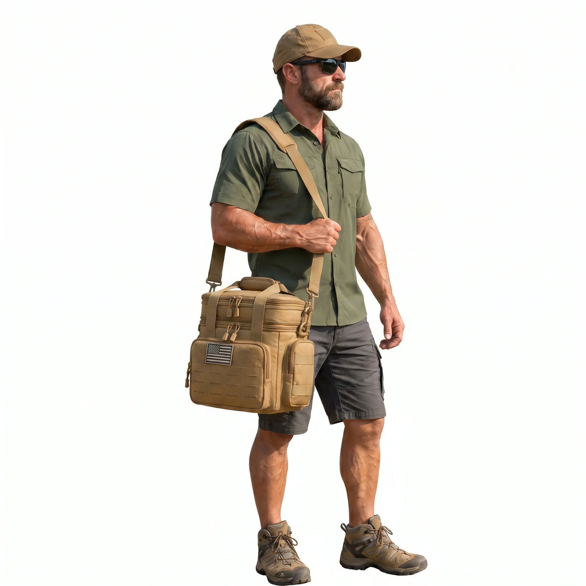 18L Insulated Picnic Cooler Bag, Expandable Leakproof Tactical Thermal Tote – Khaki