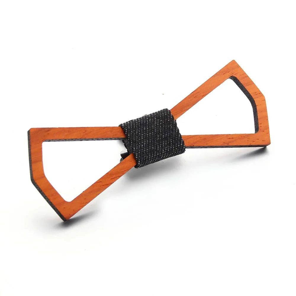 Vintage Wooden Bow Tie - Adjustable Strap Geometric Carved Bamboo – Lavender
