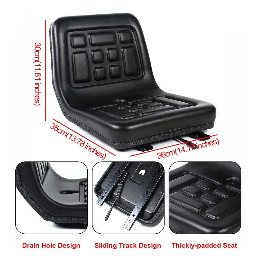 Universal Waterproof Tractor Seat with Adjustable Sliding Rails - Black – Black