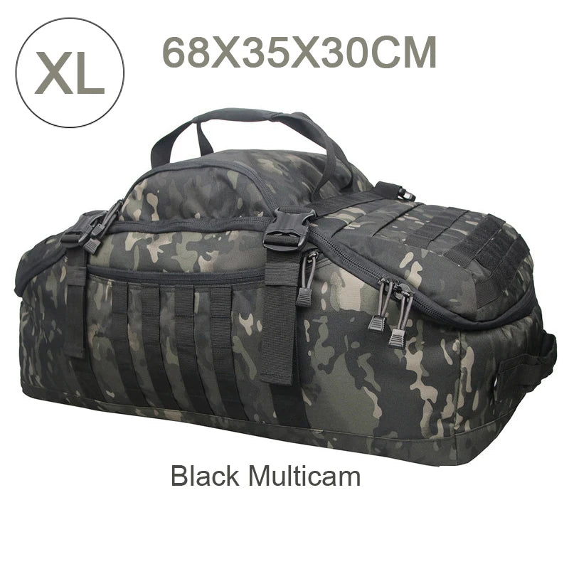 3-Way Waterproof Travel Duffle Bag - Backpack, Shoulder & Carry Bag – XL Black Camo