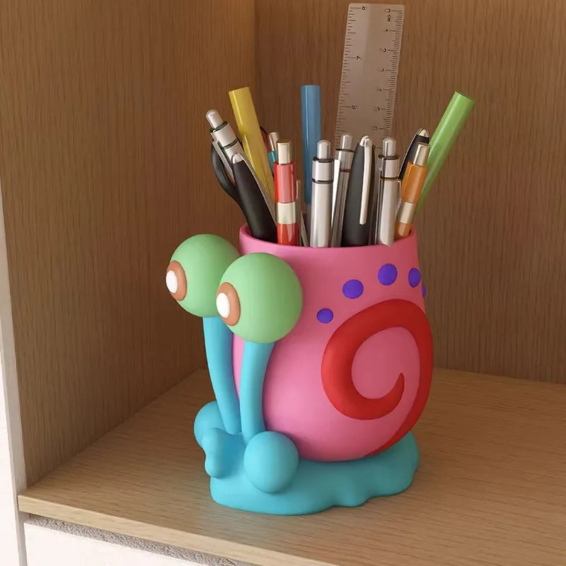 Snail themed desk pen cup for school and office supplies