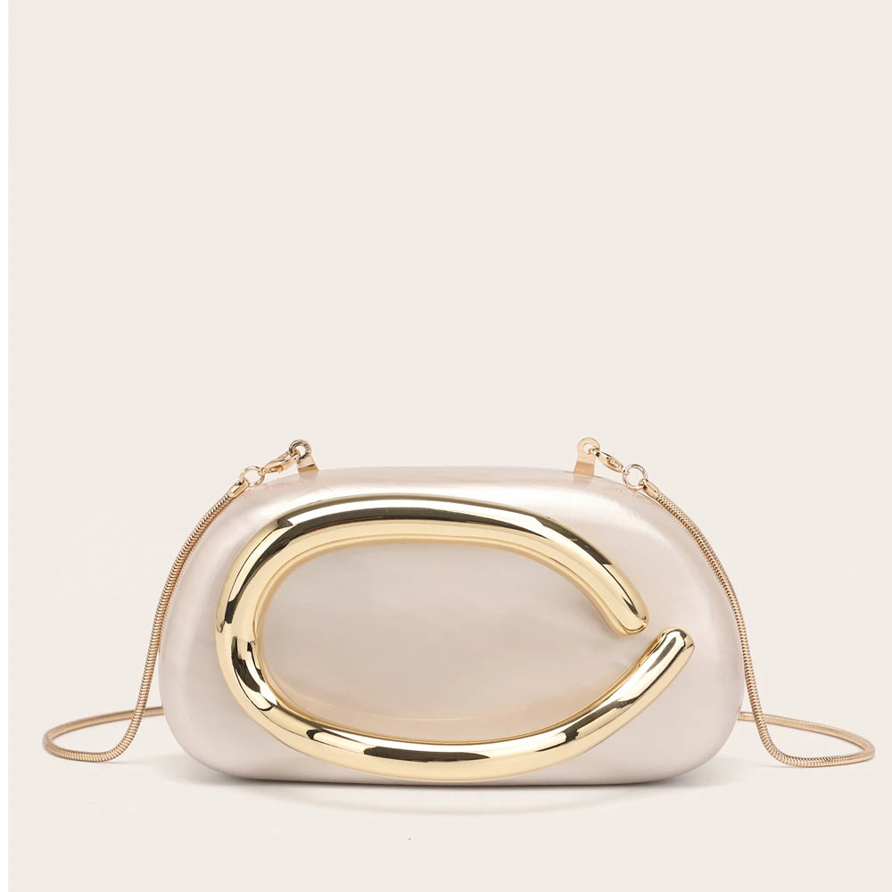 Women's Metal Box Clutch Handbag for Evening Party and Wedding – Pearlescent