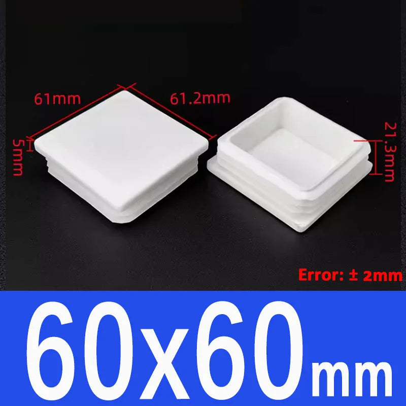 White Plastic Square/Rectangle Furniture Tube Plug End Cap – 60x60mm