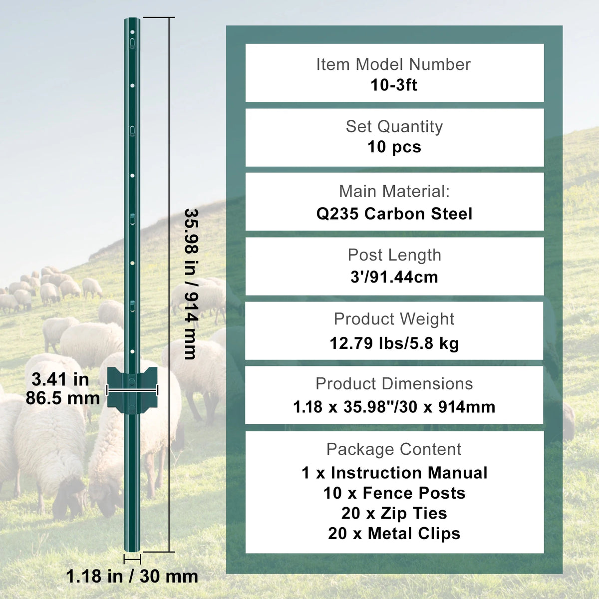 SucceBuy 6' Q235 Carbon Steel T-Post Fence Stakes, 6-Pack – 10c 3inch