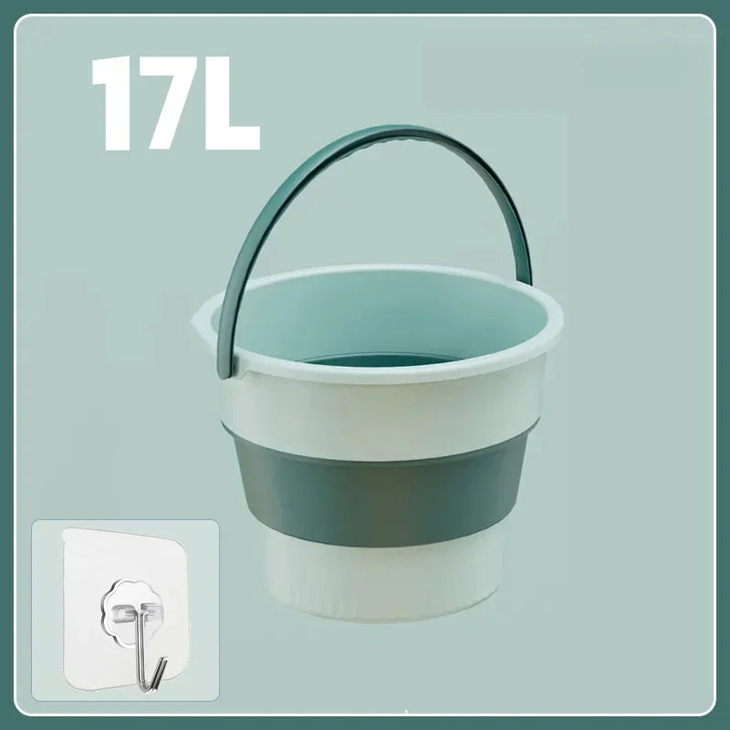 Portable Folding Silicone Bucket 5L, 10L, or 17L for Camping and Fishing – Green-17L