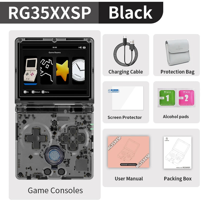 Anbernic RG35XXSP Flip Retro Handheld Game Console, 3.5-inch IPS Screen – Black TR with Bag