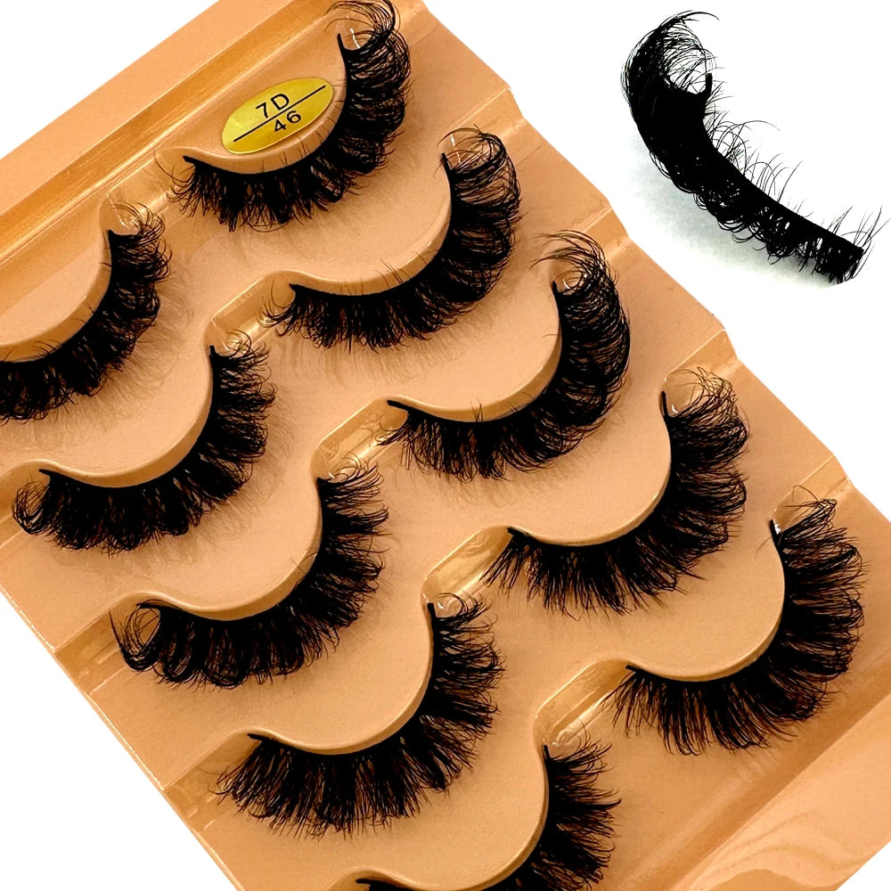 3D Natural D Curl False Eyelashes - 5 Pairs Synthetic Wispy Strip Lashes – 5pairs7D46