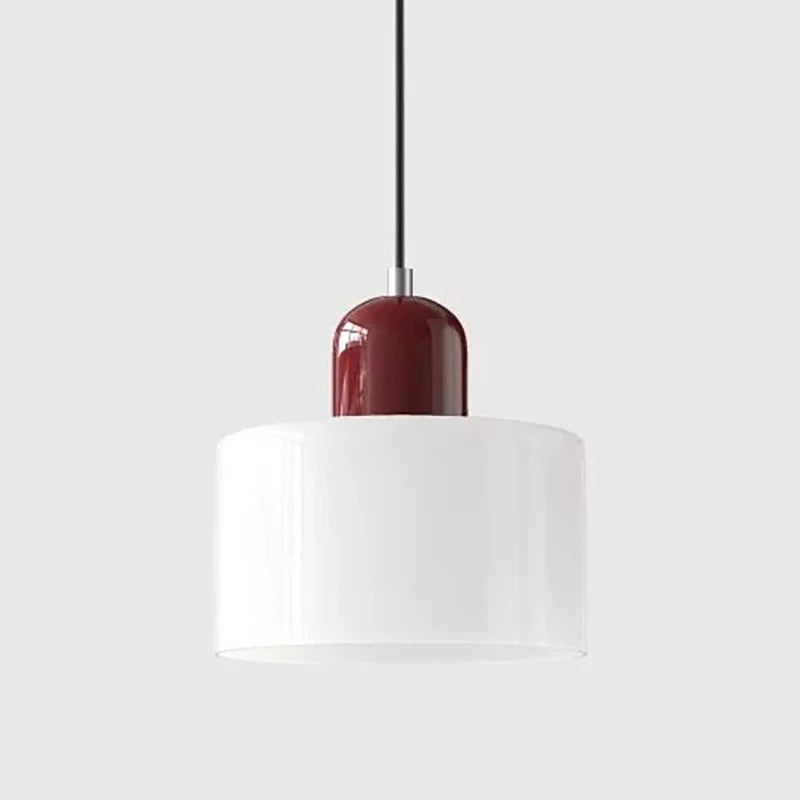 Modern Glass Pendant Light for Bedroom and Dining – E27 Corded Lamp – White on Wine red