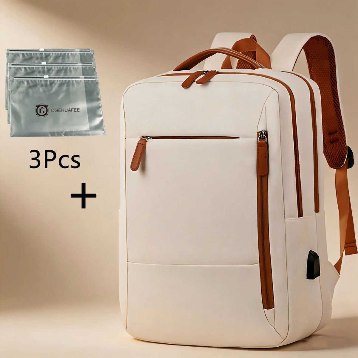 Ogehuafee Lightweight Nylon Commuter Backpack, 20–35L Capacity – White four piece set