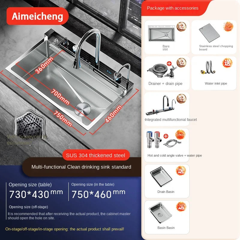 304 Stainless Steel Single Bowl Kitchen Sink with Digital Display and Faucet – 7546SILVER