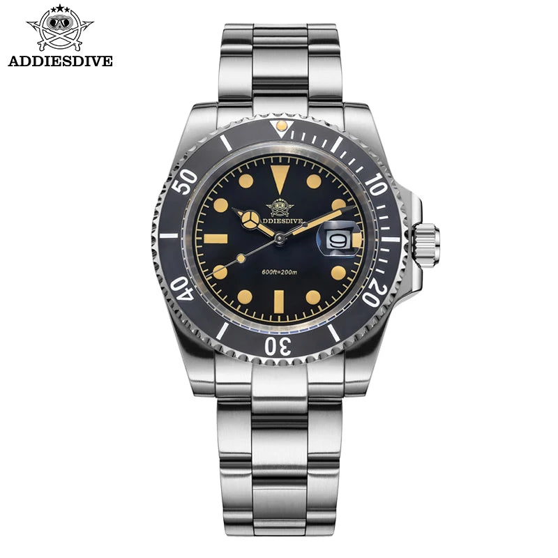 Addiesdive 41mm Diving Watch with Japanese Quartz and Stainless Steel – Black