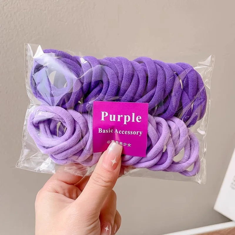 50PCS Seamless Elastic Hair Bands, Cotton Ponytail Holders for Women – C