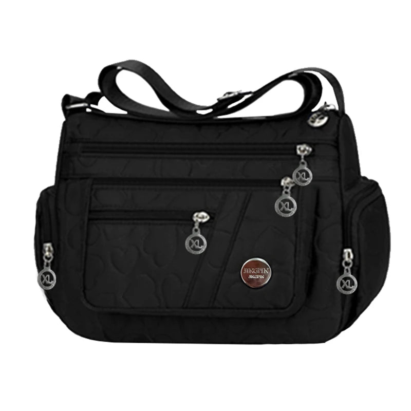 Nylon Oxford Crossbody Hobo Bag with 3 Pockets, 25 x 19 cm – BJ20231 Black