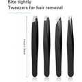 Stainless Steel Eyebrow Tweezer Set - Slant and Flat Tips – Black 4 pcs