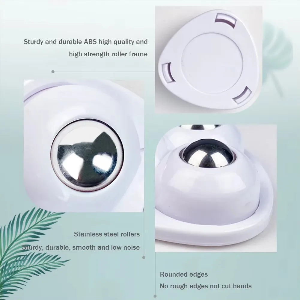 Detailed view of the components and design features of triangular self-adhesive swivel casters.