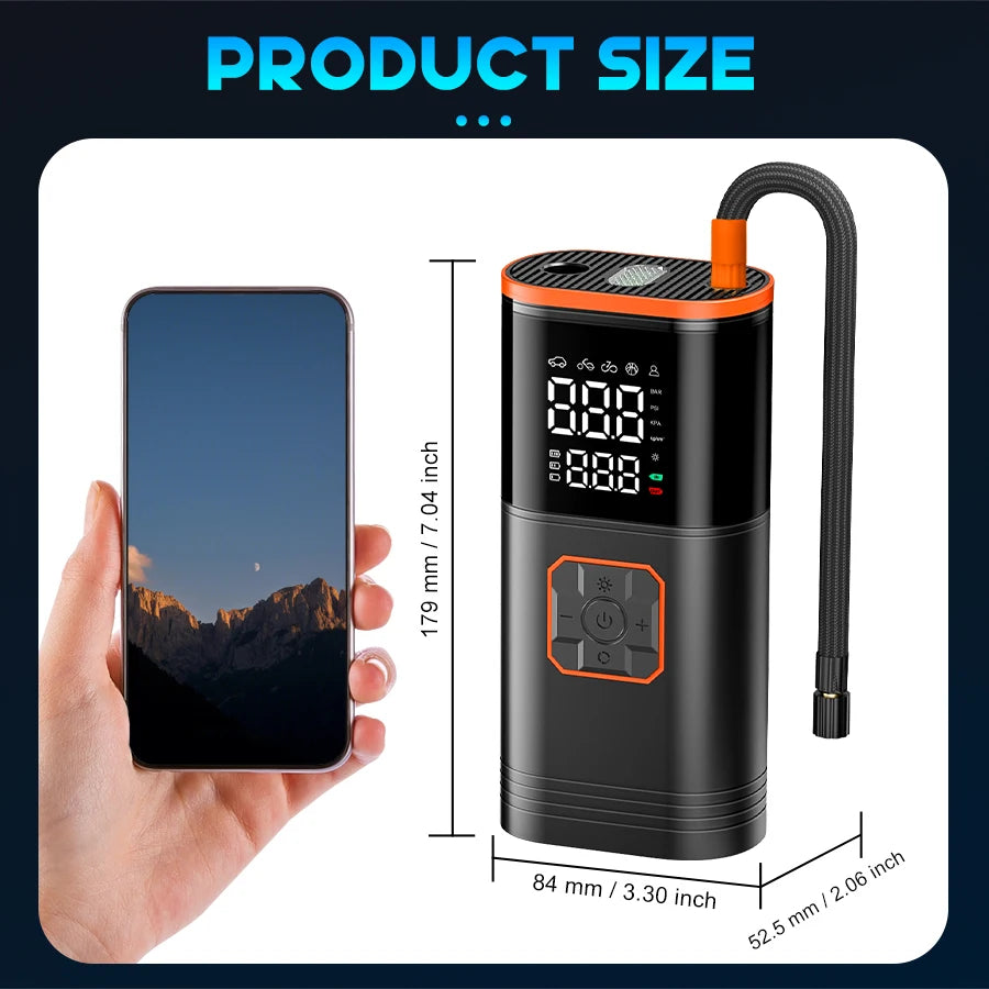 Digital Display Portable Tire Inzzator, USB Rechargeable Air Compressor for Car Bike Motorcycle Tires, Balls, Inflatable Toys – view 2