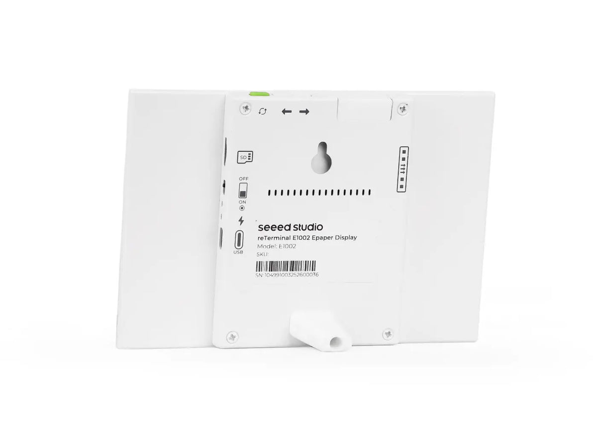Rear view of the white 7.3 inch e-paper display showing connectivity ports and label