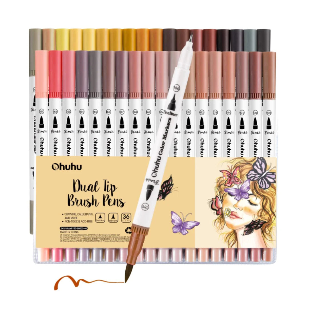 Ohuhu Dual Tip Art Markers with Brush and Fine Tips, 36–160 Colors – 36 Skin Colors