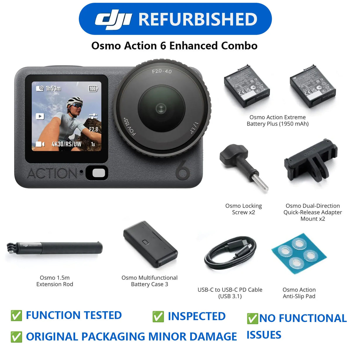 DJI Osmo Action 6 8K Camera with 1/1.1" Sensor and 4hr Battery – Used EnhancedCombo